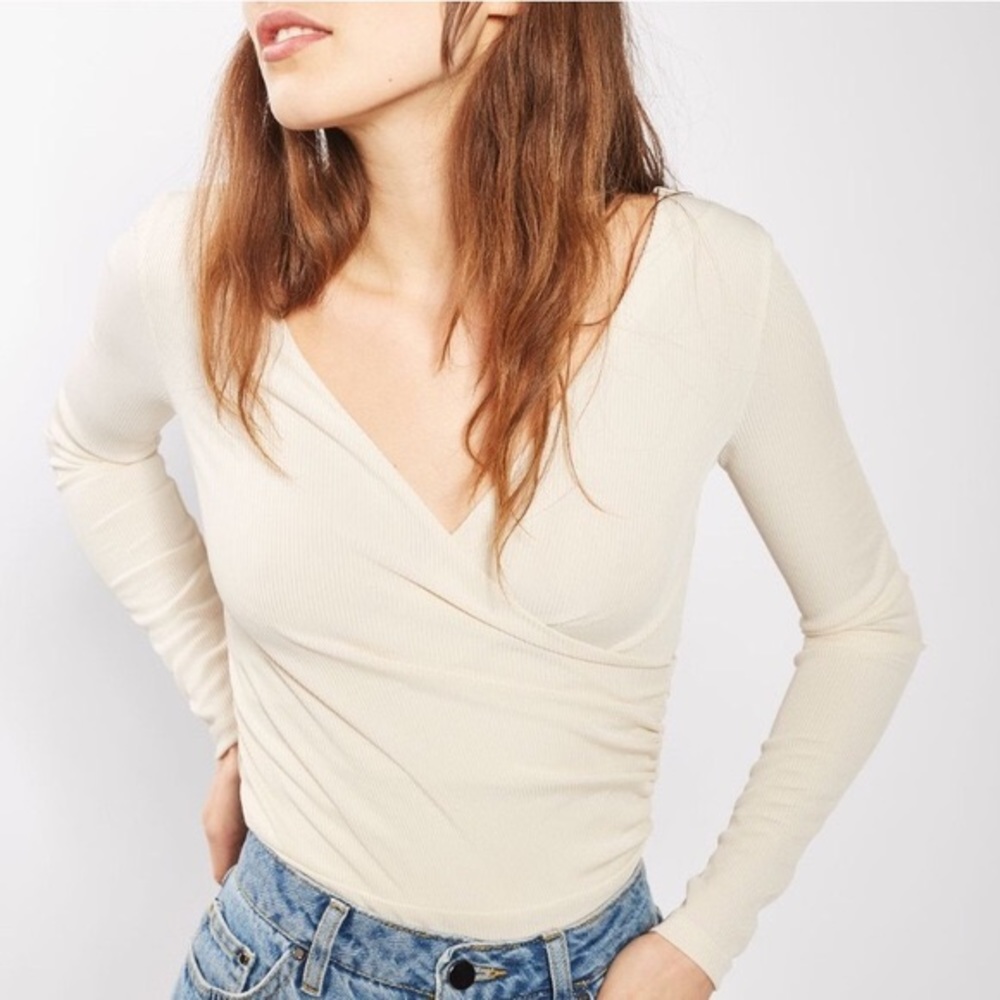 Topshop Ribbed V Neck Bodysuit